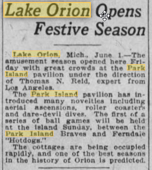 Park Island - JUNE 2 1923 ARTICLE